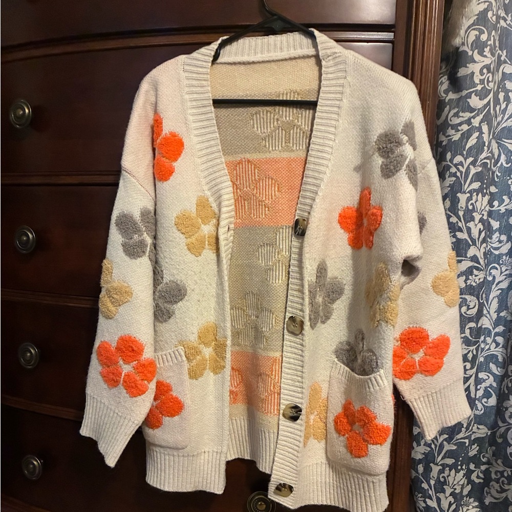 Floral Patterned Cardigan Sweater